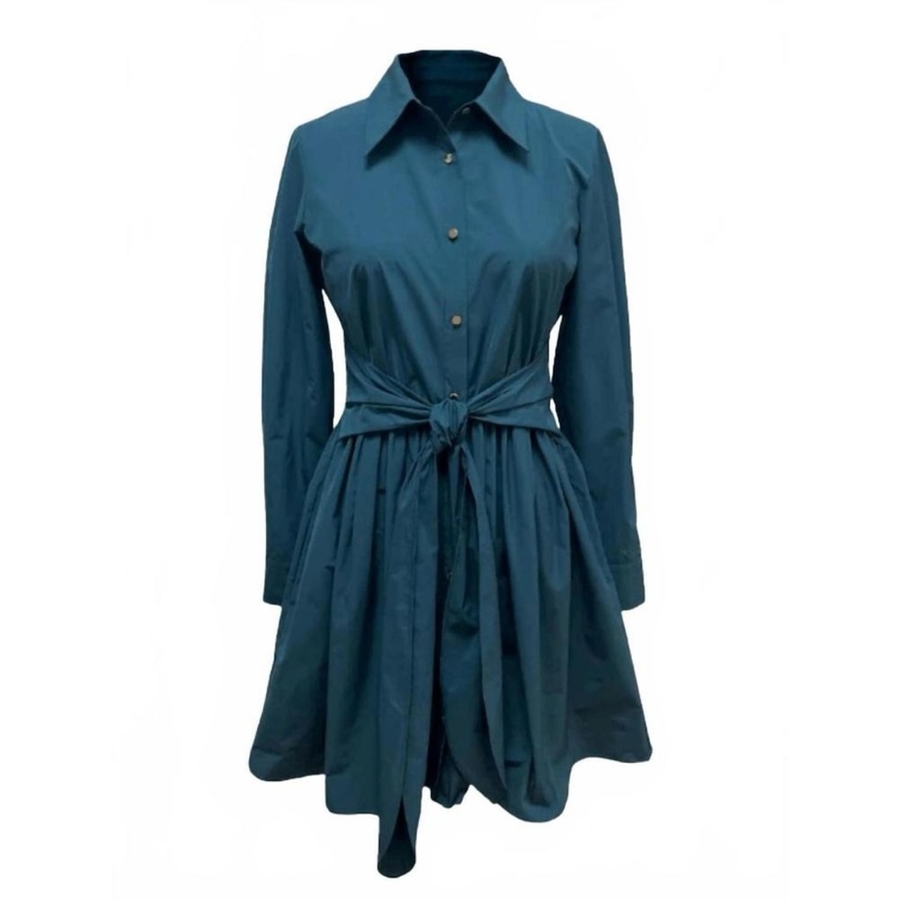 Amanda Uprichard • Conaire Dress Teal Tie Waist Shirt Dress Long Sleeve Medium